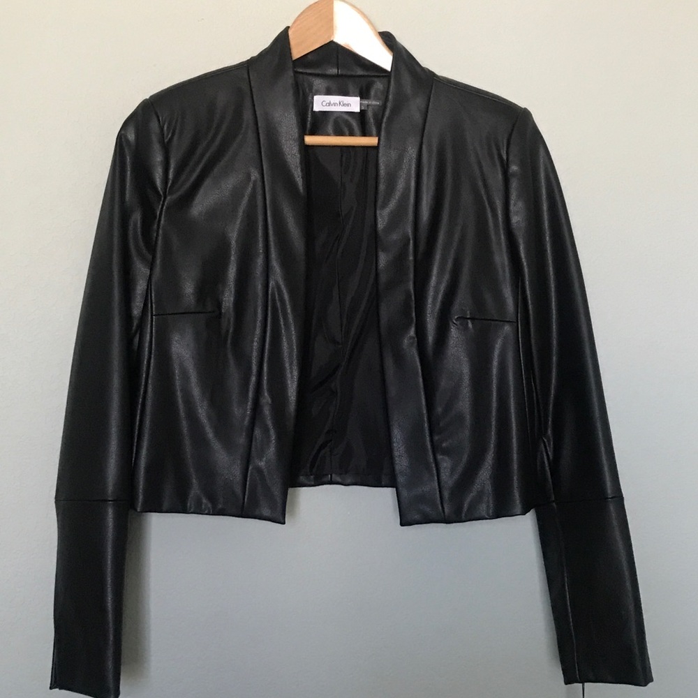 Calvin Klein Faux Vegan Leather Crop Jacket - Sm